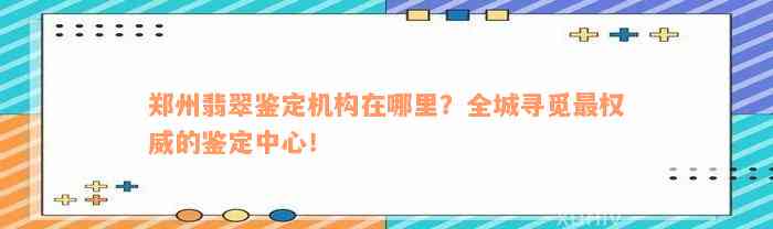 郑州翡翠鉴定机构在哪里？全城寻觅最权威的鉴定中心！