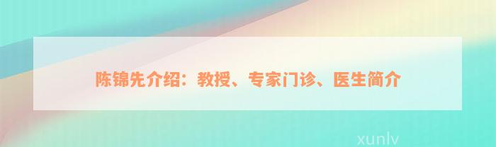 陈锦先介绍：教授、专家门诊、医生简介