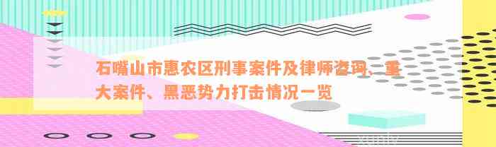 石嘴山市惠农区刑事案件及律师咨询、重大案件、黑恶势力打击情况一览