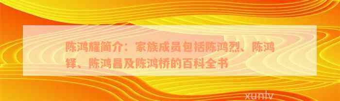 陈鸿耀简介：家族成员包括陈鸿烈、陈鸿铎、陈鸿昌及陈鸿桥的百科全书