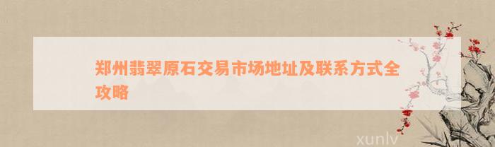 郑州翡翠原石交易市场地址及联系方式全攻略