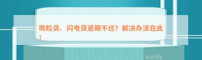 微粒贷、闪电贷逾期不还？解决办法在此！