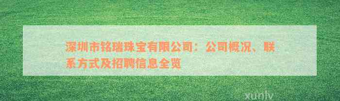 深圳市铭瑞珠宝有限公司：公司概况、联系方式及招聘信息全览