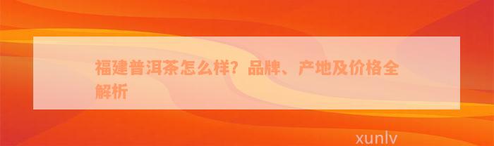 福建普洱茶怎么样？品牌、产地及价格全解析