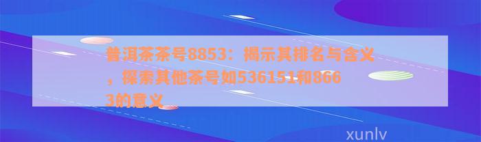 普洱茶茶号8853：揭示其排名与含义，探索其他茶号如536151和8663的意义