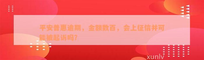 平安普惠逾期，金额数百，会上征信并可能被起诉吗？