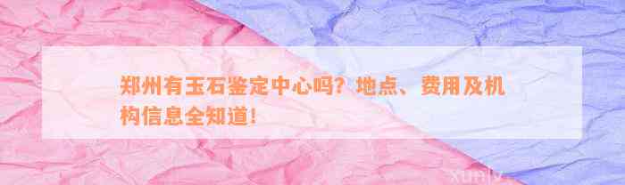 郑州有玉石鉴定中心吗？地点、费用及机构信息全知道！