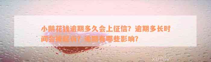 小鹅花钱逾期多久会上征信？逾期多长时间会被起诉？逾期有哪些影响？