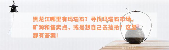 黑龙江哪里有玛瑙石？寻找玛瑙石市场、矿源和售卖点，或是想自己去捡拾？这里都有答案！