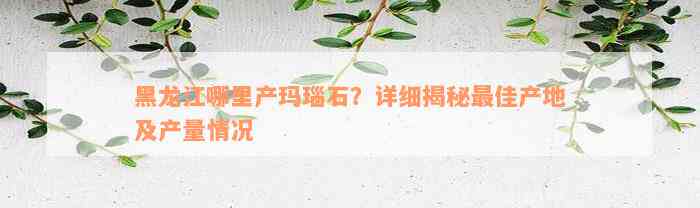 黑龙江哪里产玛瑙石？详细揭秘最佳产地及产量情况