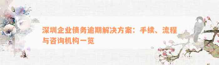 深圳企业债务逾期解决方案：手续、流程与咨询机构一览