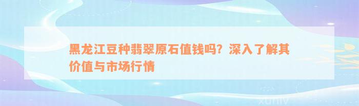 黑龙江豆种翡翠原石值钱吗？深入了解其价值与市场行情