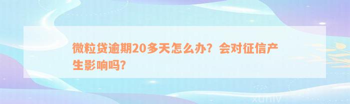 微粒贷逾期20多天怎么办？会对征信产生影响吗？