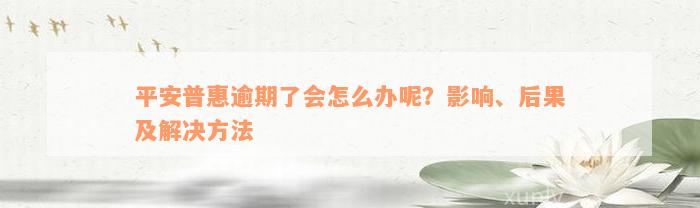 平安普惠逾期了会怎么办呢？影响、后果及解决方法