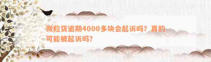 微粒贷逾期4000多块会起诉吗？真的可能被起诉吗？