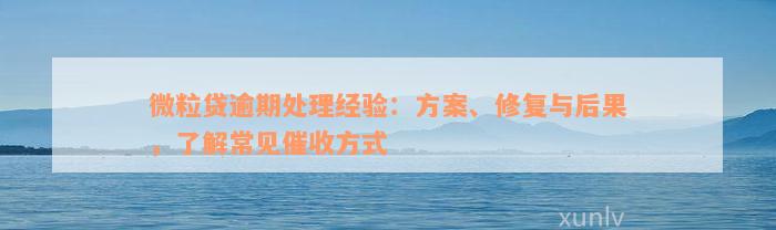 微粒贷逾期处理经验：方案、修复与后果，了解常见催收方式