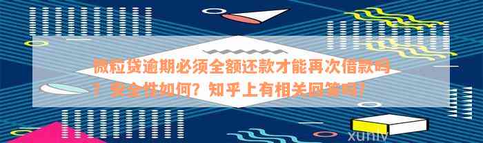 微粒贷逾期必须全额还款才能再次借款吗？安全性如何？知乎上有相关回答吗？