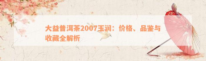 大益普洱茶2007玉润：价格、品鉴与收藏全解析