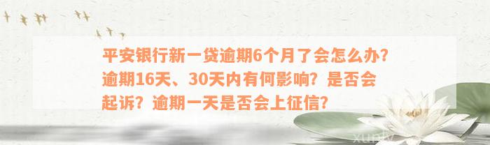 平安银行新一贷逾期6个月了会怎么办？逾期16天、30天内有何影响？是否会起诉？逾期一天是否会上征信？