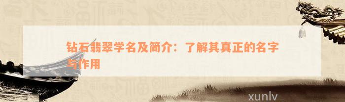 钻石翡翠学名及简介：了解其真正的名字与作用