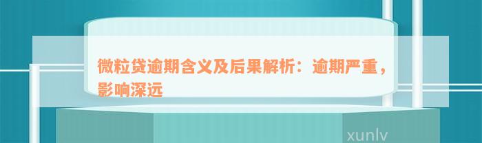 微粒贷逾期含义及后果解析：逾期严重，影响深远