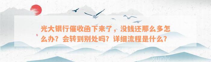 光大银行催收函下来了，没钱还那么多怎么办？会转到别处吗？详细流程是什么？