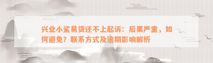 兴业小鲨易贷还不上起诉：后果严重，如何避免？联系方式及逾期影响解析