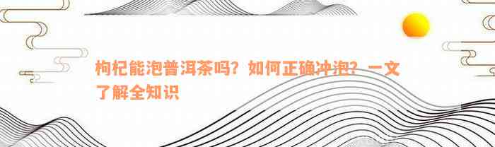 枸杞能泡普洱茶吗？如何正确冲泡？一文了解全知识