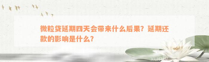 微粒贷延期四天会带来什么后果？延期还款的影响是什么？