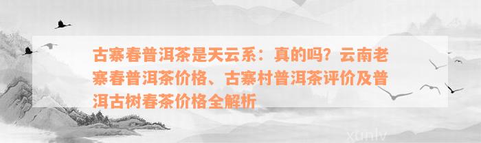 古寨春普洱茶是天云系：真的吗？云南老寨春普洱茶价格、古寨村普洱茶评价及普洱古树春茶价格全解析