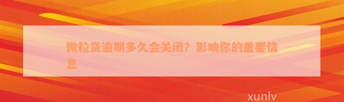 微粒贷逾期多久会关闭？影响你的重要信息