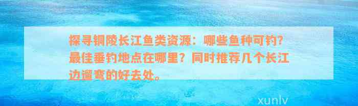 探寻铜陵长江鱼类资源：哪些鱼种可钓？最佳垂钓地点在哪里？同时推荐几个长江边遛弯的好去处。