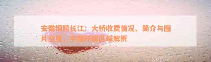 安徽铜陵长江：大桥收费情况、简介与图片全览，中路所属区域解析