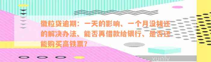 徽粒贷逾期：一天的影响、一个月没钱还的解决办法、能否再借款给银行、是否还能购买高铁票？