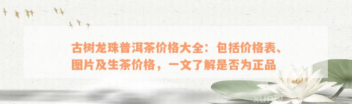 古树龙珠普洱茶价格大全：包括价格表、图片及生茶价格，一文了解是否为正品