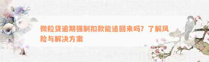 微粒贷逾期强制扣款能追回来吗？了解风险与解决方案