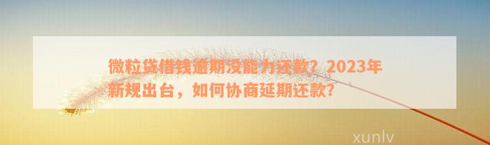 微粒贷借钱逾期没能力还款？2023年新规出台，如何协商延期还款？