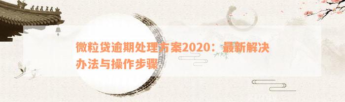 微粒贷逾期处理方案2020：最新解决办法与操作步骤