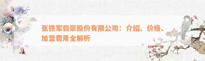 张铁军翡翠股份有限公司：介绍、价格、加盟费用全解析