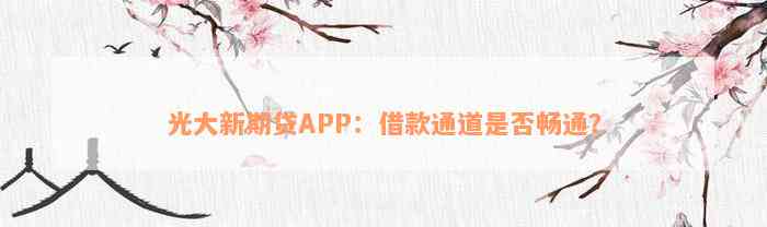 光大新期贷APP：借款通道是否畅通？