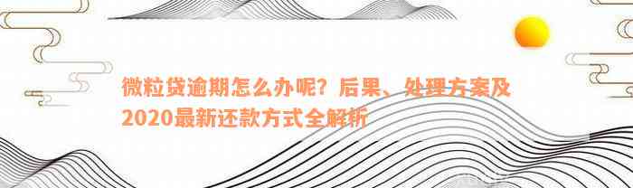 微粒贷逾期怎么办呢？后果、处理方案及2020最新还款方式全解析