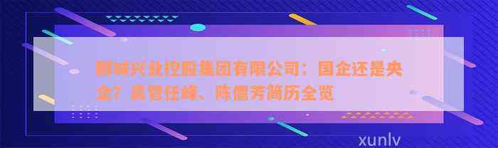 聊城兴业控股集团有限公司：国企还是央企？高管任峰、陈儒芳简历全览