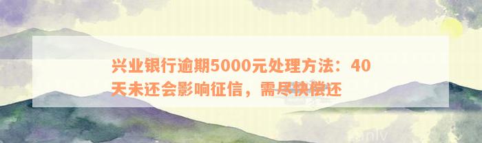 兴业银行逾期5000元处理方法：40天未还会影响征信，需尽快偿还