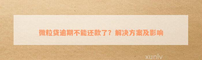 微粒贷逾期不能还款了？解决方案及影响