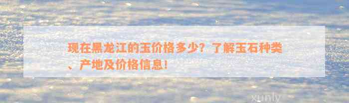 现在黑龙江的玉价格多少？了解玉石种类、产地及价格信息！