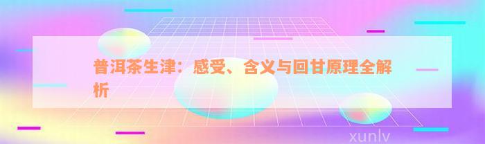 普洱茶生津：感受、含义与回甘原理全解析