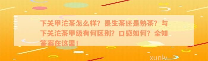 下关甲沱茶怎么样？是生茶还是熟茶？与下关沱茶甲级有何区别？口感如何？全知答案在这里！