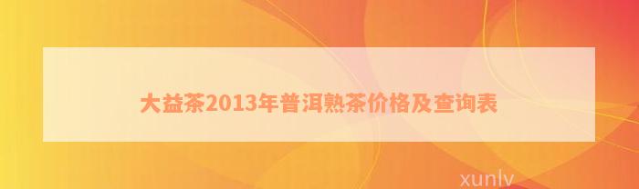 大益茶2013年普洱熟茶价格及查询表