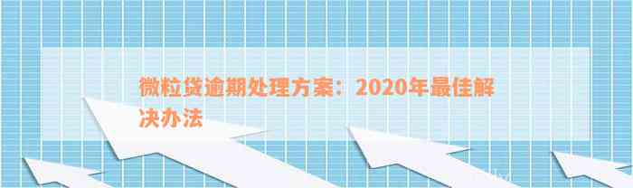 微粒贷逾期处理方案：2020年最佳解决办法