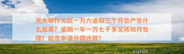 光大银行欠款一万六逾期三个月会产生什么后果？逾期一年一万七千多又将如何处理？能否申请分期还款？